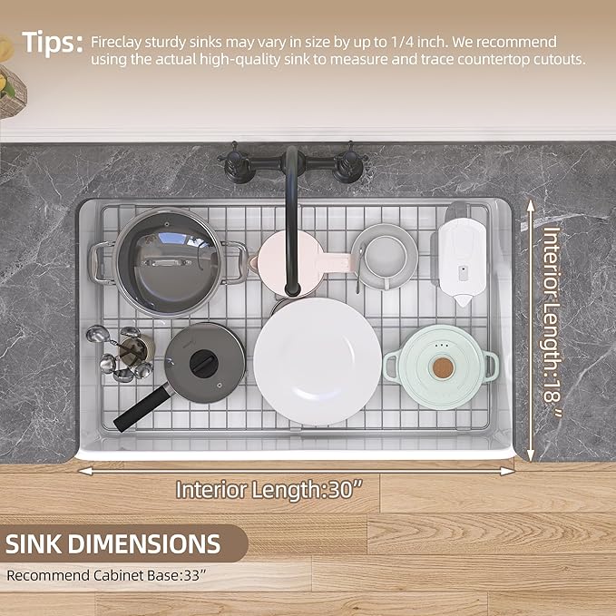 GETPRO Farmhouse Sink 33 Inch Fireclay White Kitchen Sink Apron Front Farm House Large Deep Single Bowl Undermount Modern Luxury Kitchen Basin Easy to Clean