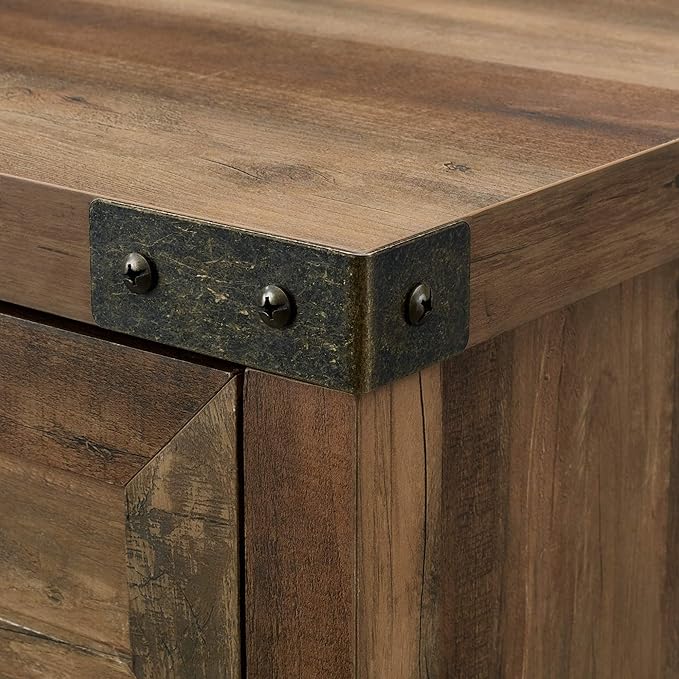 Walker Edison Cass Modern Farmhouse Double Barn Door Accent Cabinet, 30 Inch, Rustic Oak, Without Fireplace