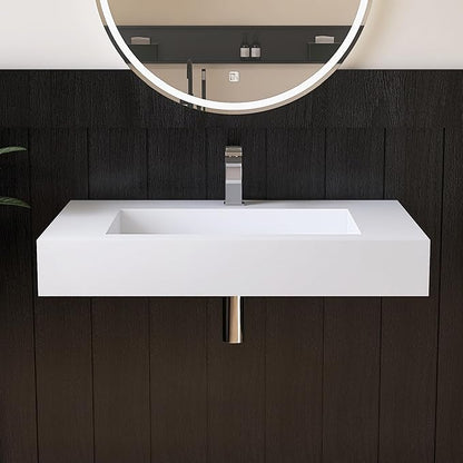 30 inch Wall Mount Floating Vanity with Sink Bathroom Vessel Sink Rectangle Modern Stone Resin White Washing Sink Art Basin for Bathroom AFS140-750