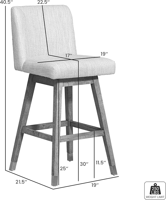 Armen Living Basila Modern Farmhouse 30" Seat Height Swivel Bar Stool for Kitchen Island Counter in Brown Oak Wood with Beige Fabric