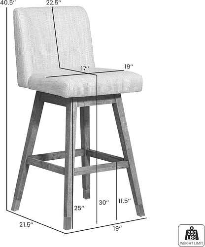 Armen Living Basila Modern Farmhouse 30" Seat Height Swivel Bar Stool for Kitchen Island Counter in Brown Oak Wood with Beige Fabric