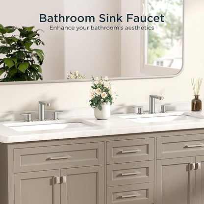 FORIOUS Brushed Nickel Bathroom Faucets 3 Hole, 8 Inch Widespread Bathroom Sink Faucet with Pop-up Drain and cUPC Supply Lines for Basin, Vanity, Laundry Room and Restroom