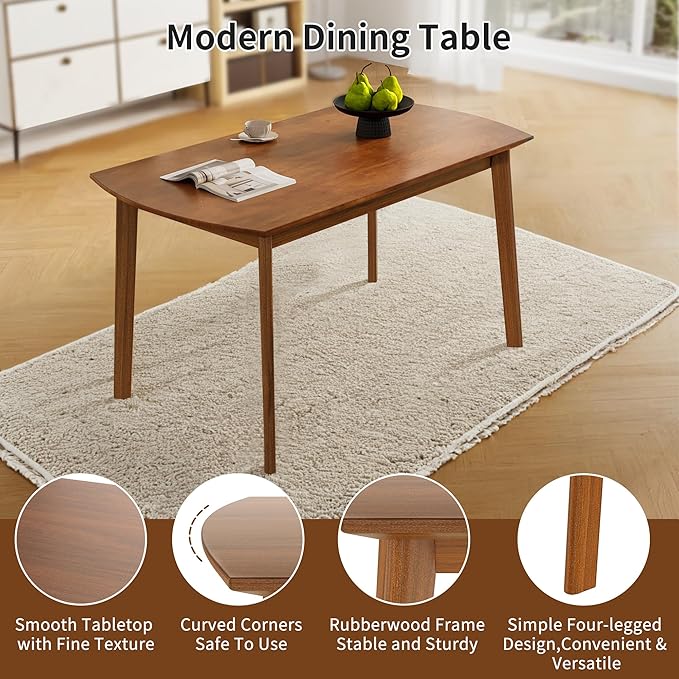 VilroCaz Mid-Century Modern Dining Table Set for 4, Solid Wood Dining Table and 4 Upholstered Chairs, 5 Piece Farmhouse Dining Set for Home, Kitchen, Space Saving (Brown+Gray-1s)