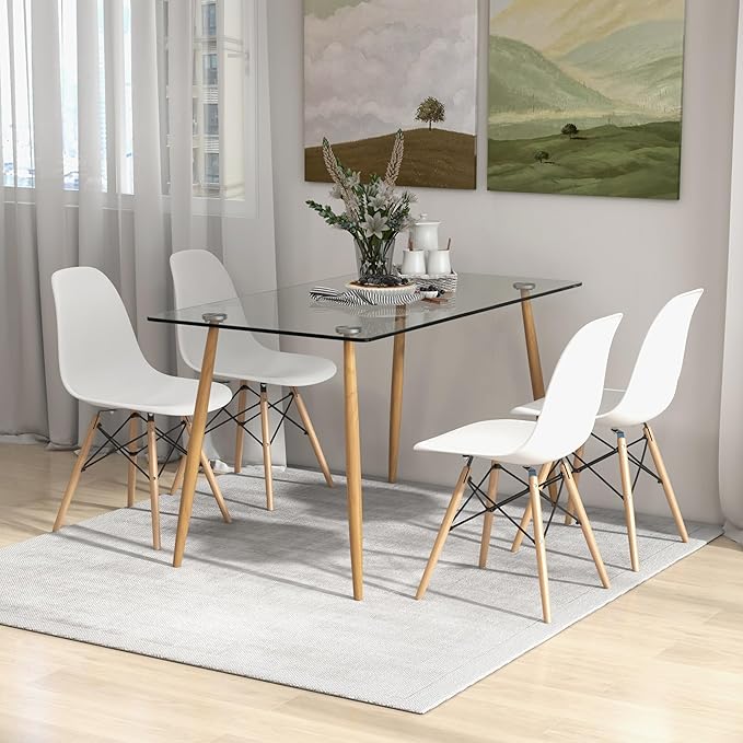 Tangkula Dining Table Set for 4, Modern Kitchen Table and Chairs, Glass Table and Chairs Set of 4 for Small Living Room, Kitchen