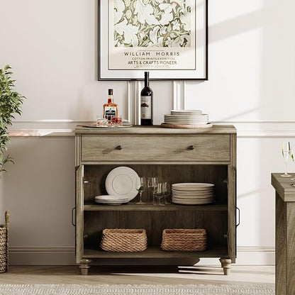 WAMAPT Buffet Cabinet with 6 Doors and 4 Drawers, Large Coffee Bar Table Wood Kitchen Storage Cabinets with Storage Cabinets, Modern Farmhouse Sideboard Credenza for Dining Room, Wash Grey, 101 inch