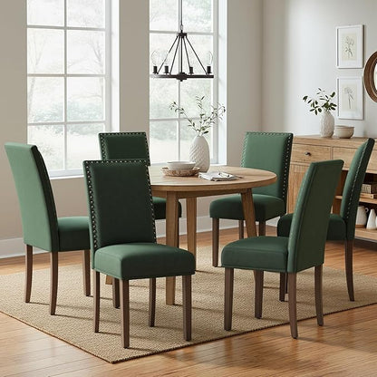 COLAMY Green Velvet Dining Chairs Set of 2 – Upholstered Kitchen & Dining Room Chairs with Nailhead Trim, Soft High-Density Cushion and Solid Wood Legs for Dining Room, Kitchen, Living Room