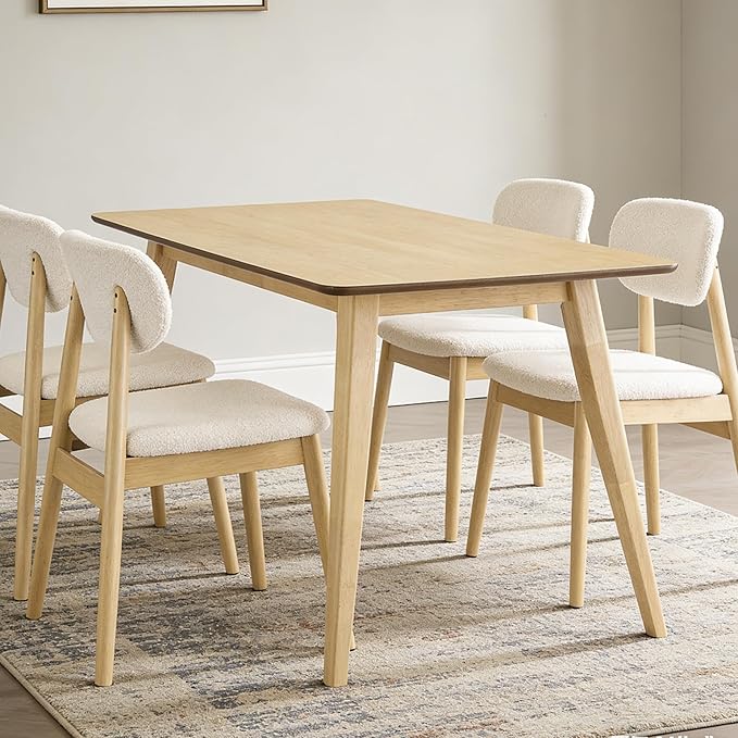 5-piece Dining Table Set for 4 with Chairs, Space Saving Farmhouse Kitchen Table & 4 Upholstered Chairs with Rubber Wood Frame, Mid-Century Modern Dining Room Set (Beige)