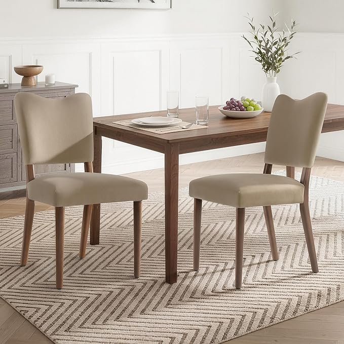 KISLOT Upholstered Dining Chairs Set of 6, Modern Velvet Kitchen Chairs with Solid Wood Legs, High Back Wooden Dining Room Chairs with Dark Walnut Color Legs for Farmhouse Kitchen Dining Room, Brown