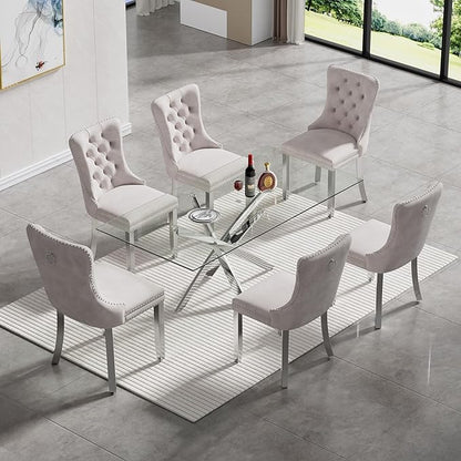 51" Glass Dining Table for 4-6, Modern Dining Room Table with 0.39" Tempered Glass Top and Cross X-Shaped Silver Stainless Steel Base, Rectangle Kitchen Dinner Table for Dining Room
