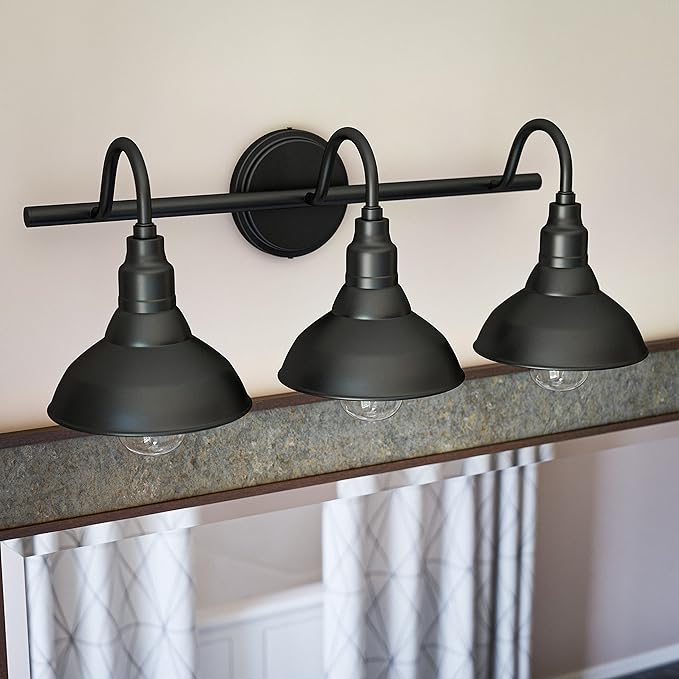 Kenroy Home Dale 3 Light Vanity Light with Black Finish, Rustic Style, 9" Height, 24" Width, 10.313" Depth
