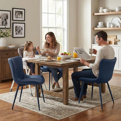 Kidol & Shellder Dining Chairs Set of 2, Mid Century Modern Kitchen Chairs with Metel Legs, PU Leather Upholstered Side Chair for Dining Room, Living Room, Lounge, Restaurant, Navy Blue