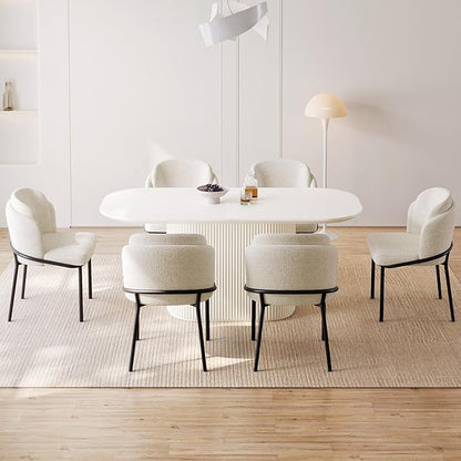 Miuuod 62.99" Large Modern Dining & Kitchen Table Set for Dining Room,with 6 Upholstered Chairs for 6-8 People,Oval Elegant Dining Table,Cream White