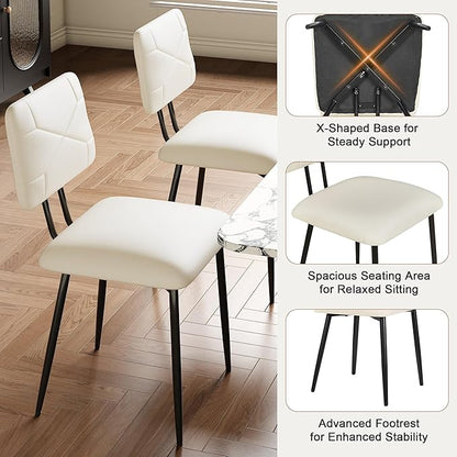 VECELO Dining Chairs Set of 2, Modern Upholstered Kitchen Chairs with Faux Leather Cushion Seat & Metal Legs for Kitchen, Living Room, Tufted Backrest Design, Beige