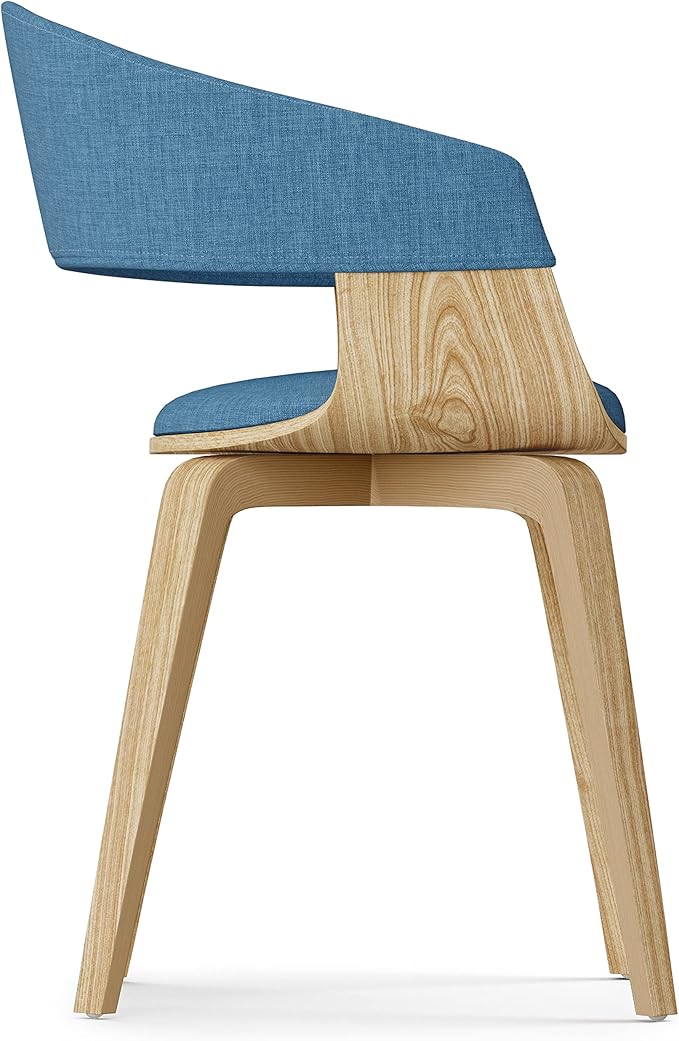 SIMPLIHOME Lowell Dining Chairs - Upholstered Light Natural Oak Bentwood Frame and Linen-Style Fabric Kitchen Chair in Blue, Modern Dining Room Seating with Curved Back and Padded Seat