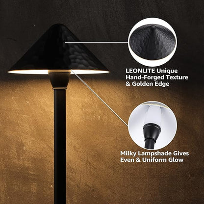 LEONLITE 12-Pack LED Low Voltage Landscape Path Light, 3W 12-24V AC/DC, Pathway Lighting Wired, Outdoor Light for Yard Lawn, ETL CRI90+ Unique Vintage Golden Edge, Black Aluminum, 3000K Warm White