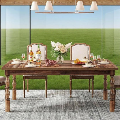 Farmhouse Dining Table, 62" Rectangular Wood Kitchen Table with Turned Legs, Rustic Farmhouse Dining Room Table for 4-6 People, for Dining Room, Kitchen and Living Room