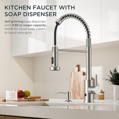 FORIOUS Touchless Kitchen Faucet with Soap Dispenser, Motion Sensor Activated Smart Sink Faucet with Pull Down Sprayer Single Handle Hands Free Contemporary for Bar & Prep Sinks, Brushed Nickel