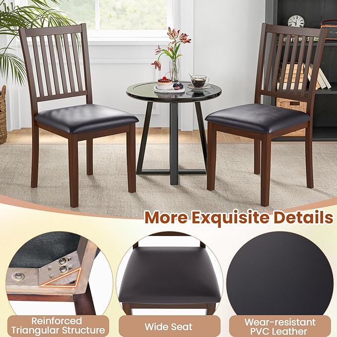 Giantex Wooden Dining Chairs Set of 2, Upholstered Kitchen Chairs w/Slat Back, Wear-Resistant PVC Leather, Rubber Wood Legs, Farmhouse Dining Side Chairs for Dining Room, Living Room, Espresso