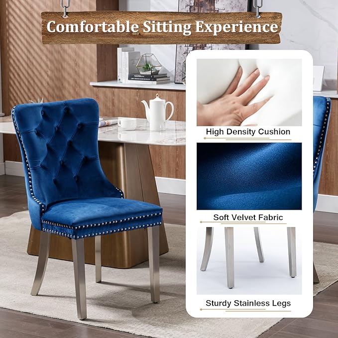 Goujxcy 5-Piece Extendable Dining Table Set for 4-8 People 63-78 Inch Kitchen Table Set with 4 Blue Upholstered Chairs Modern White Faux Marble Rectangular Dining Room Table Set for Kitchen Apartment