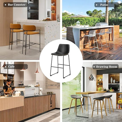 DUMOS 26 Inch Counter Height Bar Stools Set of 2, Modern Faux Leather High Barstools with Back and Metal Leg, Bar Chairs for Kitchen Island, Elegant Black