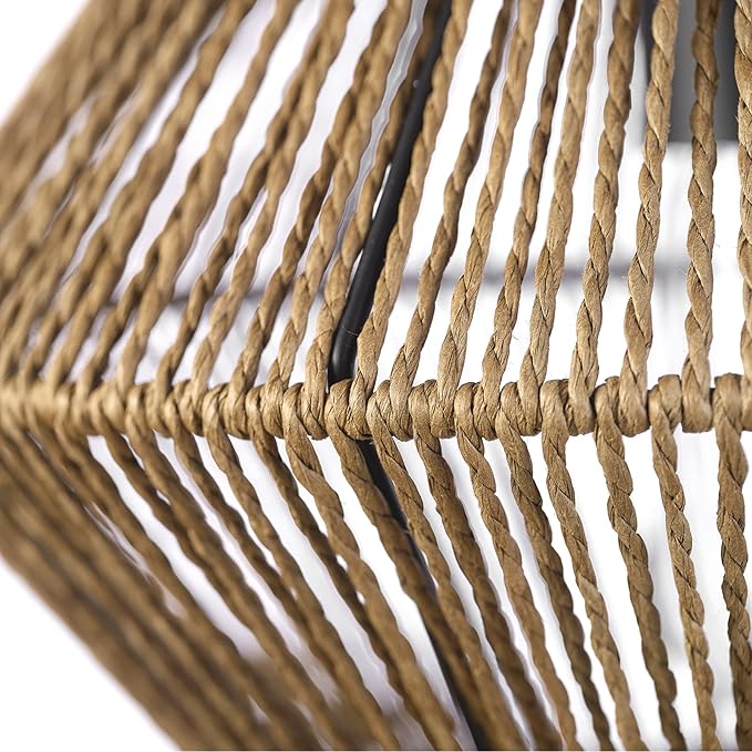 GLOBE Electric 65891 1-Light Flush Mount Ceiling Light, Matte Black, Natural Twine Shade