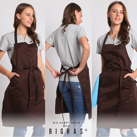 BIGHAS Adjustable Bib Apron with Long Ties for Women Men 18 Colors Chef Kitchen Cooking