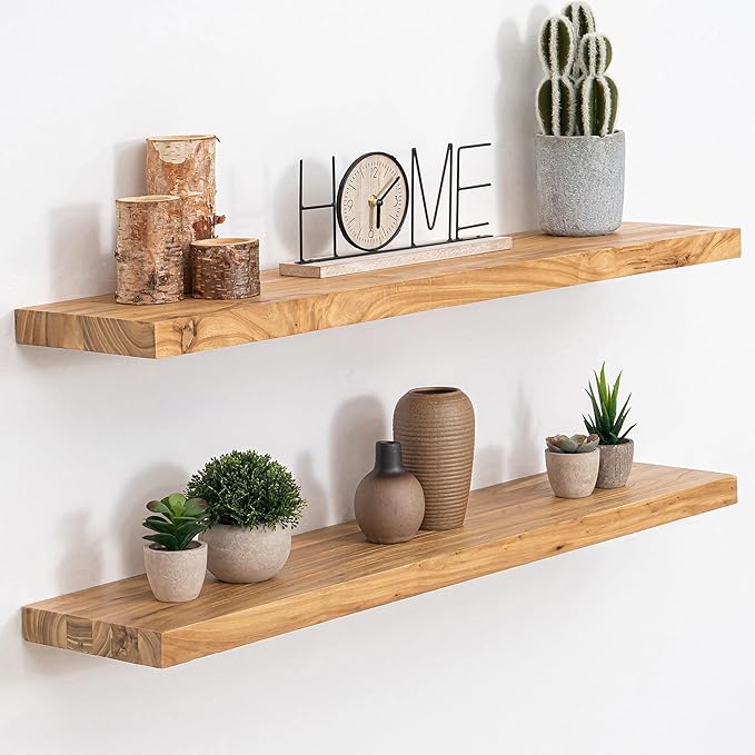Acovy Extra Deep 36" Long Rustic Solid Wood Floating Shelves for Wall, Wall Shelves with Invisible Bracket for Living Room Bathroom Bedroom Kitchen, Set of 2, Walnut