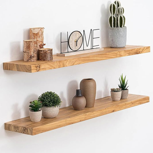 Acovy Extra Deep 36" Long Rustic Solid Wood Floating Shelves for Wall, Wall Shelves with Invisible Bracket for Living Room Bathroom Bedroom Kitchen, Set of 2, Walnut