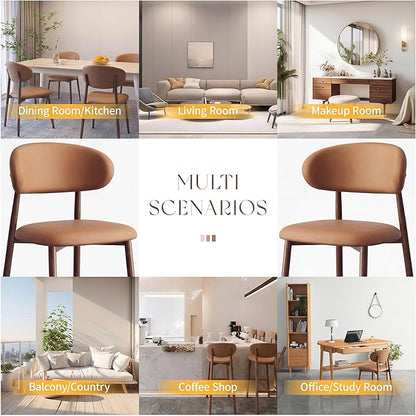 Kitchen Dining Chairs Set of 6 Modern Upholstered Leather Farmhouse Dining Room Chair with Metal Legs, Brown/Walnut