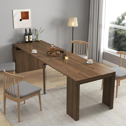 Modern Extendable Dining Table for 4-6 People with Outlet, Multifunctional Foldable Dinner Kitchen Table with Storage, Walnut