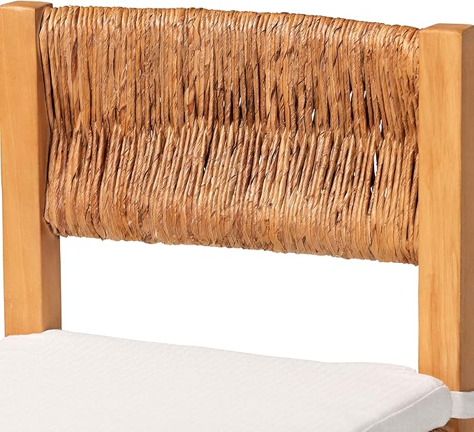 Bali & pari Pava Woven Seagrass Bar Stool - Solid Mahogany Wood Stool with Textured Back, Coastal Boho Seating for Kitchen or Lounge, Bar Height