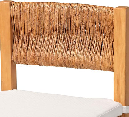 Bali & pari Pava Woven Seagrass Bar Stool - Solid Mahogany Wood Stool with Textured Back, Coastal Boho Seating for Kitchen or Lounge, Bar Height