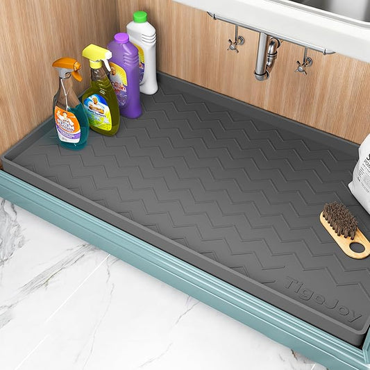 TigeJoy 37" x 19" Under Sink Mats for Kitchen Waterproof, Leak-Proof Silicone Mat Sink Protector and Cabinet Liner, Kitchen Essentials Organizer and Storage, Boot or Shoe Tray, Pet Feeding Mat