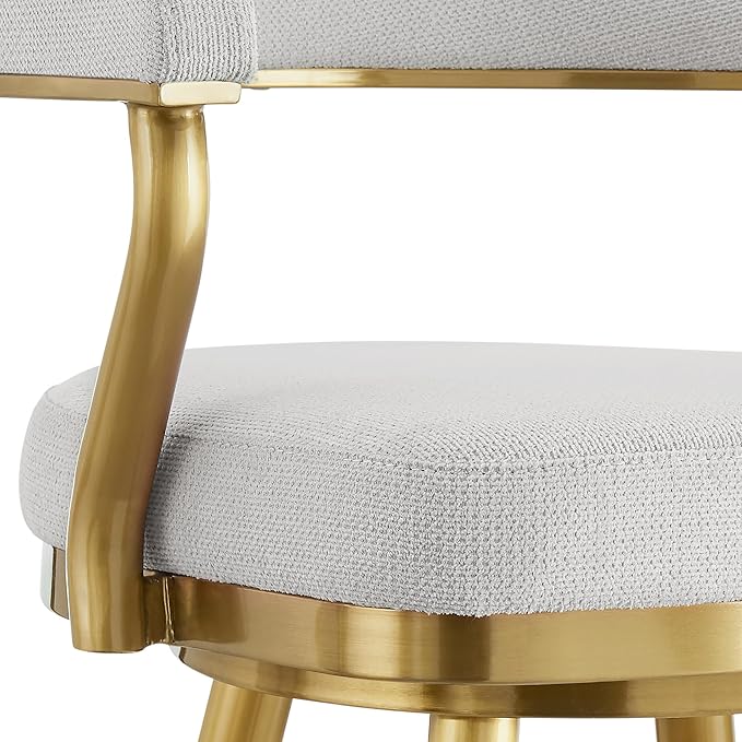 Armen Living Justin Modern Farmhouse 30" Seat Height Swivel Bar Stool with Silver Fabric and Gold Brushed Stainless Steel Legs for Kitchen Island Counter