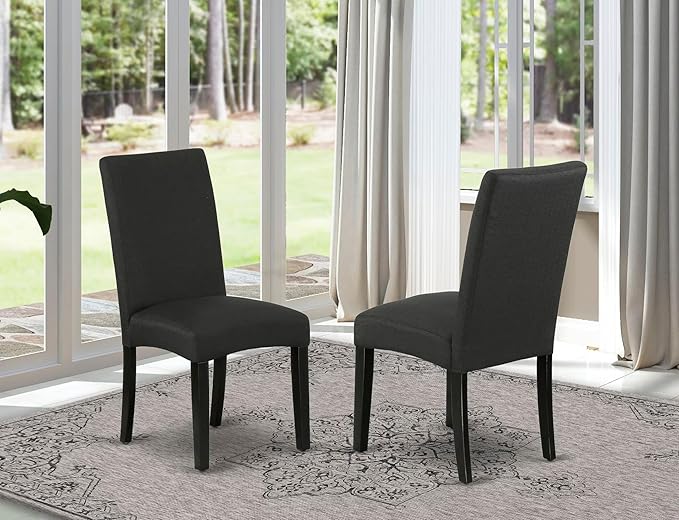East West Furniture DRP1T24 Driscol Parson Chairs - Black Color Linen Fabric Padded Dining Chairs, Set of 2, Black