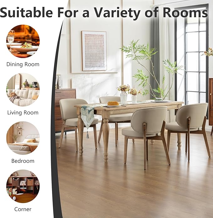YOUNIKE Dining Chair with High Back Set of 3 Mid Century Modern Kitchen Chair Faux Leather Upholstered Armless Chair 20" Wide Padded Seat with Wooden Legs for Kitchen Dining Living Room Bedroom Khaki