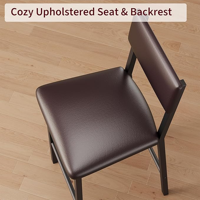 GarveeHome Bar Stools Set of 4 with Back & Footrest, Upholstered Counter Stools with Thickened Metal Legs, 24.8 Inches Counter Height Barstools, for Kitchen Island, Bar, Brown