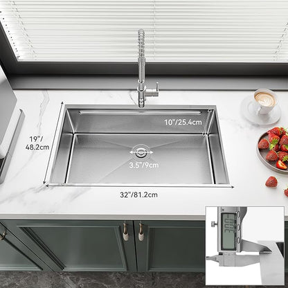 YITAHOME Kitchen Sink Undermount Workstation 32in, 304 Stainless Steel Single Bowl w/Ledge & Accessories, Honeycomb Surface Design, RV, Modern Bar Sink 32x19x10in, Silver