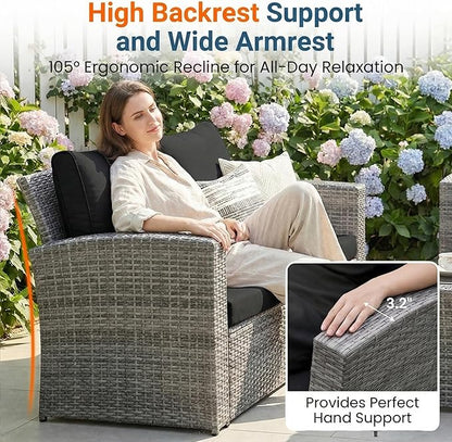 Wisteria Lane Patio Furniture Set, 5 Pieces Wicker Outdoor Furniture for All Weather, Patio Sofa with High Backrest Support and Wide Armrest for Backyard, Balcony, Deck, Porch, Black