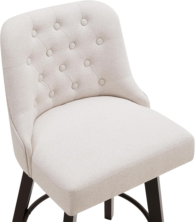 KISLOT Swivel Counter Height Bar Stools Set of 4, 26" Upholstered Fabric Barstools with Back, Thick Seat and Square Solid Wood Legs for Kitchen Island Home Bar, Beige