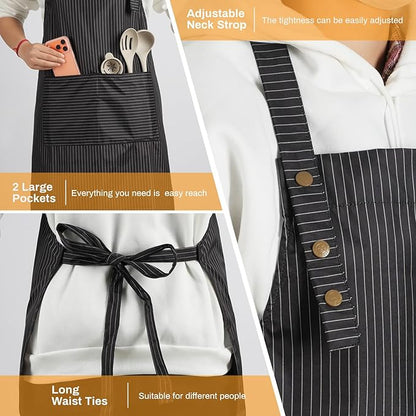 Adjustable Bib Apron Waterdrop Resistant with 2 Pockets Cooking Kitchen Aprons for Women Men Chef