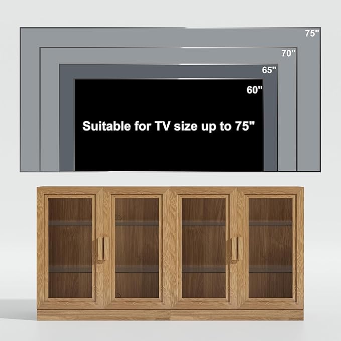 Casaphoria Adam Sideboard Buffet Cabinet with Storage, Display Cabinet with Glass Doors & Adjustable Shelves, 31" W x 36" H Buffet Cabinet for Entryway Kitchen Living Room, Oak