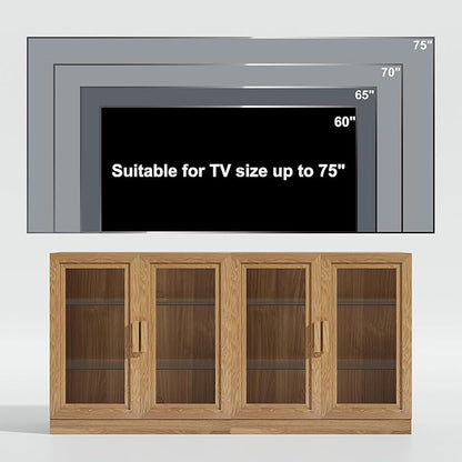 Casaphoria Adam Sideboard Buffet Cabinet with Storage, Display Cabinet with Glass Doors & Adjustable Shelves, 31" W x 36" H Buffet Cabinet for Entryway Kitchen Living Room, Oak