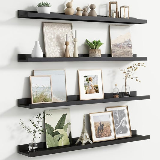 FLYJOE Floating Picture Ledge Shelves for Wall Set of 4, 36 Inch Wall Shelves with Lip Long Large Nursery Book Shelf for Toys Storage Kids Bookshelf Wall Mounted Living Room Bedroom Decor Frames