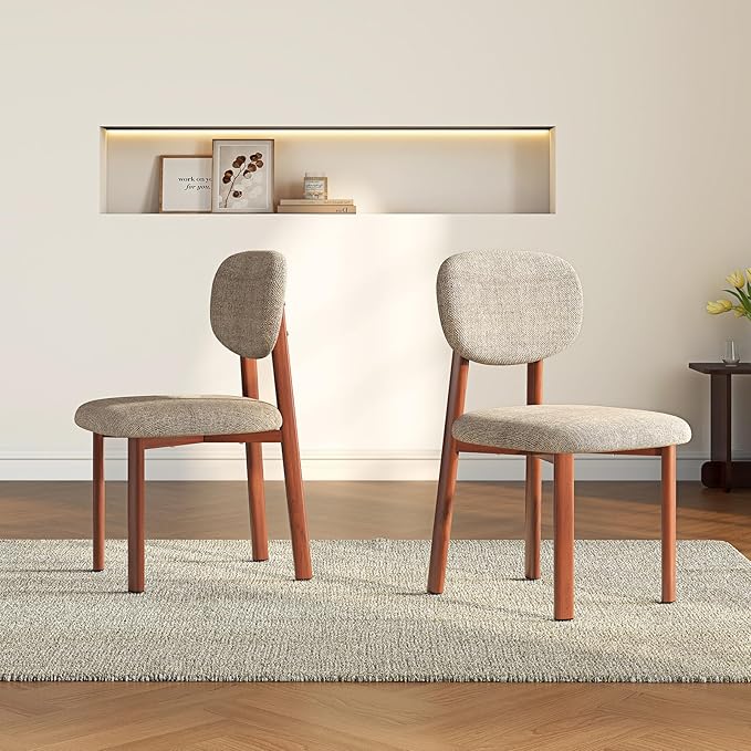 Modern Dining Room Chairs Set of 2 Upholstered Kitchen & Dining Chairs with Metal Legs for Dining Room Kitchen Living Room, Brown/Walnut Linen