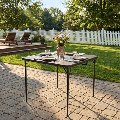 34" Square Folding Table for 4 Person, 330lbs Weight Capacity Foldable Table with HDPE Tabletop & Heavy-Duty Steel Legs, Portable Picnic Table for Indoor Outdoor Parties, Camping, Coffee Woodgrain