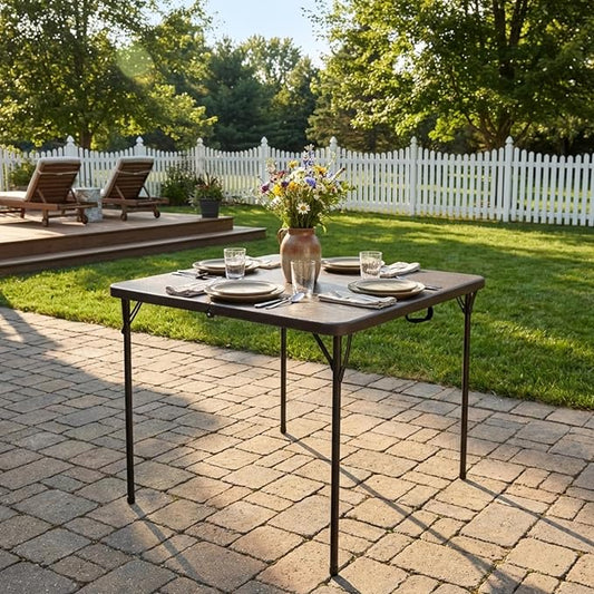 34" Square Folding Table for 4 Person, 330lbs Weight Capacity Foldable Table with HDPE Tabletop & Heavy-Duty Steel Legs, Portable Picnic Table for Indoor Outdoor Parties, Camping, Coffee Woodgrain