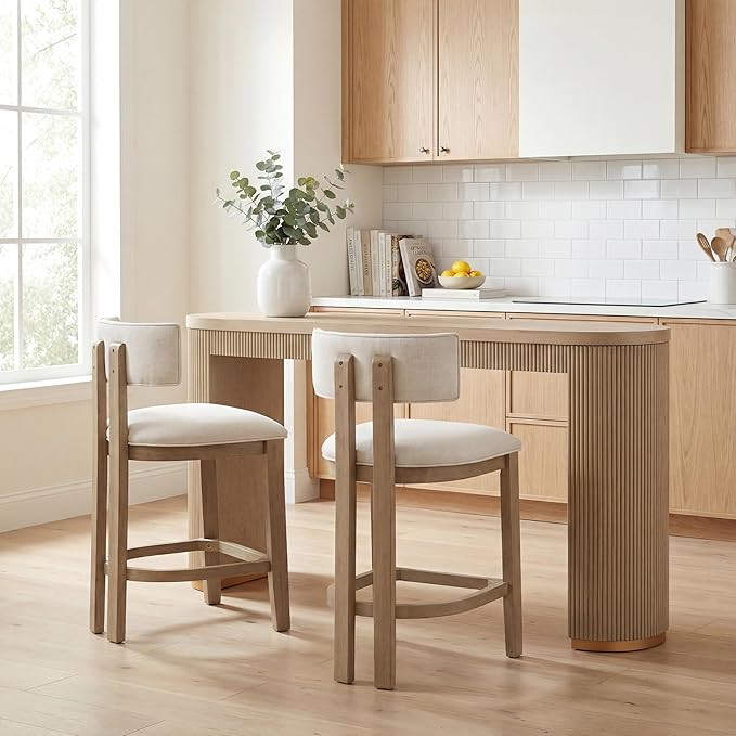 Christopher Knight Home Minso Bar Table and Chairs Set of 2, 3 Piece Bar Table Set with Upholstered Counter Stool, Rubberwood Counter Height Dining Set for 2, Light Ash+Beige