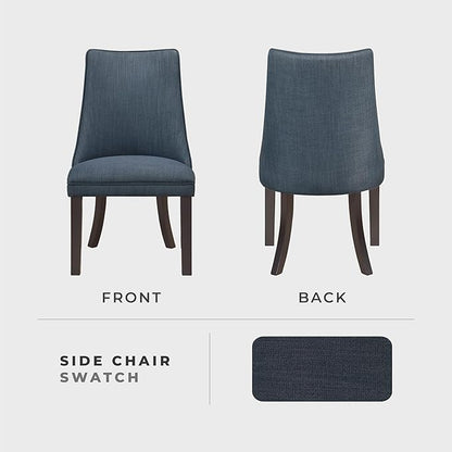 Lexicon Kitchen & Dining Room Chairs, Dining Chairs Set of 2, Fabric Upholstered Dining Chairs, Rubberwood Armless Dining Chairs with Curved Back, Modern Dining Chair, Easy Assembly, Blue Gray