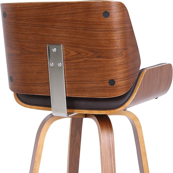 Armen Living Tyler 30" Bar Height Swivel Brown Faux Leather and Walnut Wood Bar Stool - Set of 3